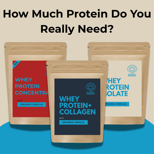 Banter Supplements whey protein concentrate isolate and collagen bags with vanilla flavour
