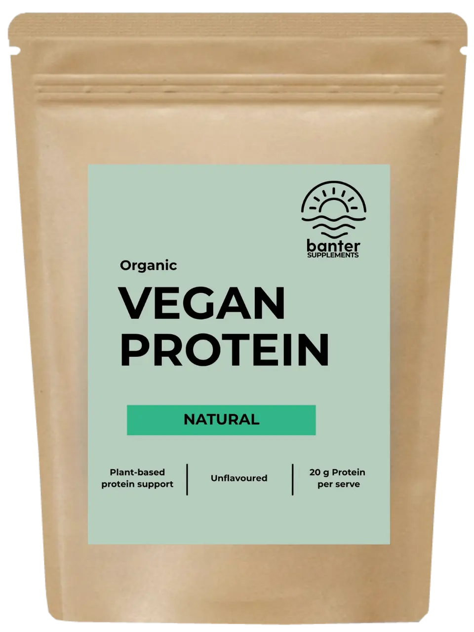 Banter Supplements Organic Vegan Protein Natural 1kg pouch.