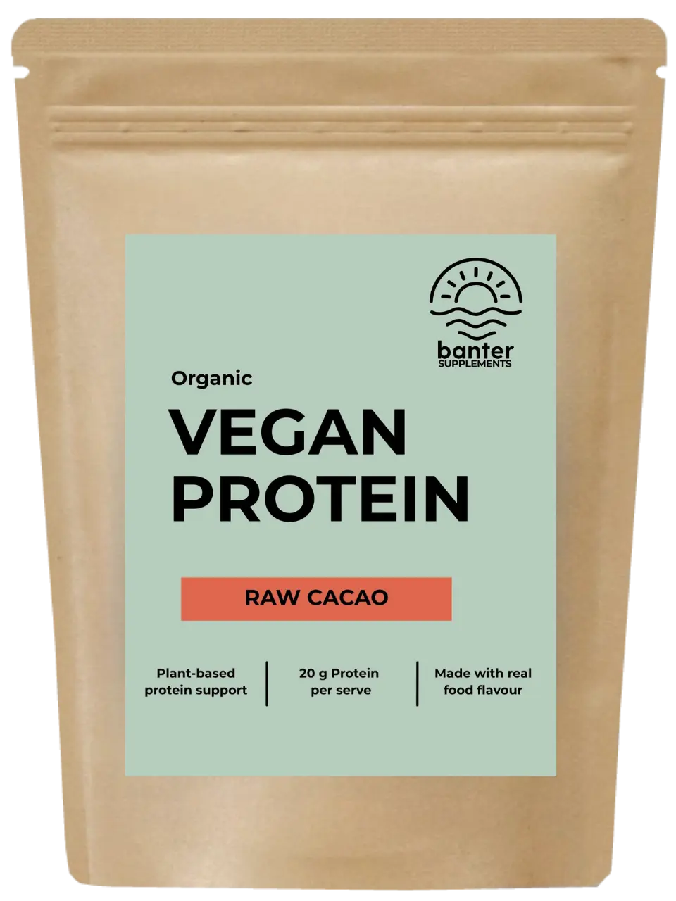 Banter Supplements Organic Vegan Protein Cacao 1kg pouch.