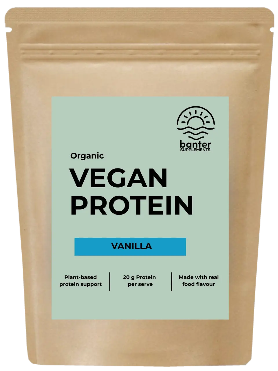Banter Supplements Organic Vegan Protein Vanilla 1kg pouch.