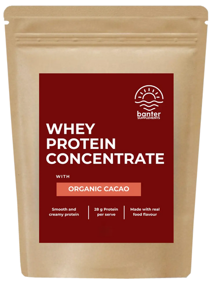 Banter Supplements Whey Protein Concentrate Cacao pouch.