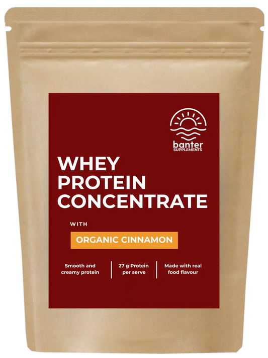 banter whey protein concentrate organic cinnamon pouch