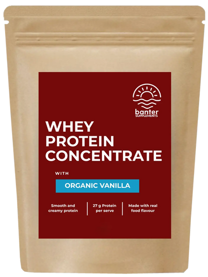 Banter Supplements Whey Protein Concentrate Vanilla 1kg pouch.
