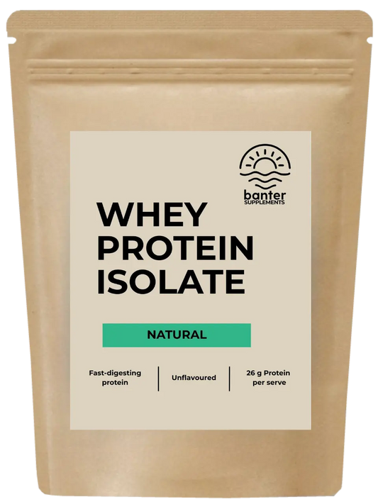 Banter Supplements Whey Protein Isolate with Organic Natural (Unflavoured) 1kg pouch.