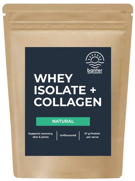 Banter Supplements Whey Isolate + Collagen Natural (unflavoured) protein powder 1kg pouch.